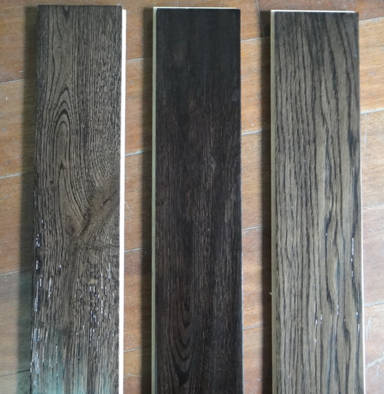 Oak Handscraped wood flooring stained Ebony color